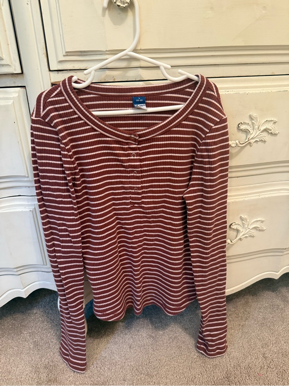 Old Navy Rust and White Striped Henley Top